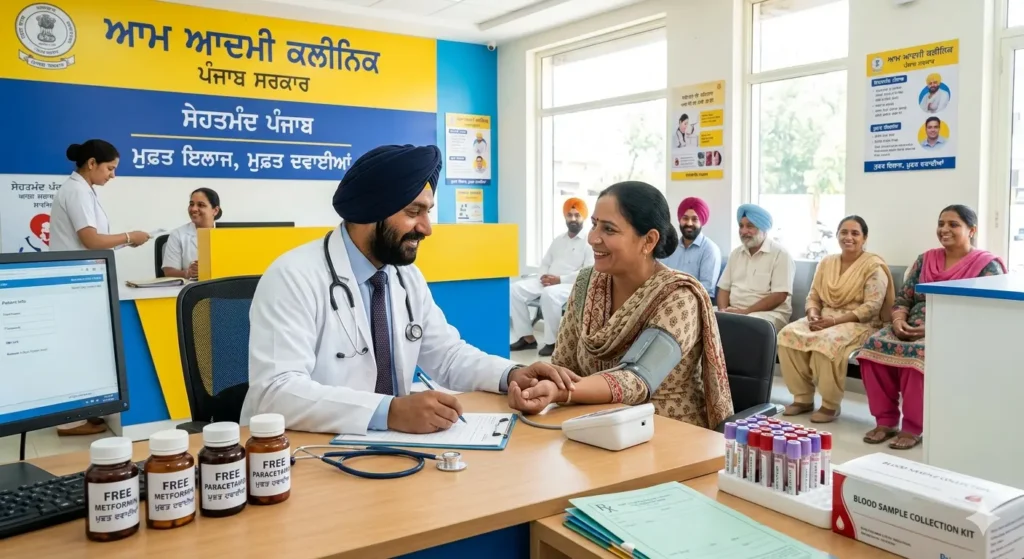 ਦੇਖੋ ਆਮ ਆਦਮੀ ਕਲੀਨਿਕ (Aam Aadmi Clinic) ਵਿੱਚ ਕਿਹੜੀਆਂ ਦਵਾਈਆਂ ਅਤੇ ਟੈਸਟ ਹੁੰਦੇ ਹਨ ਬਿਲਕੁਲ ਮੁਫਤ? ਮੁਫ਼ਤ ਟੈਸਟ ਅਤੇ ਦਵਾਈਆਂ ਦੀ ਪੂਰੀ ਜਾਣਕਾਰੀ (2026) ਪੰਜਾਬ ਆਮ ਆਦਮੀ ਕਲੀਨਿਕ ਮੁਫ਼ਤ ਦਵਾਈਆਂ ਅਤੇ ਟੈਸਟ ਸਹੂਲਤ