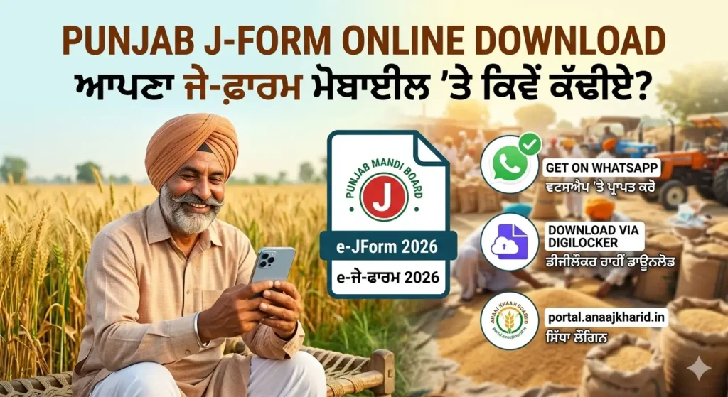 ਪੰਜਾਬ ਦਾ ਕਿਸਾਨ ਆਪਣੇ ਮੋਬਾਈਲ ਫੋਨ 'ਤੇ ਆਨਲਾਈਨ J-Form ਡਾਊਨਲੋਡ ਕਰਦੇ ਹੋਏ