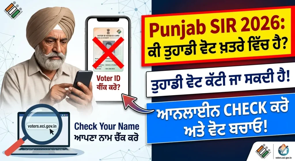 ਪੰਜਾਬ ਐਸ ਆਈ ਆਰ 2026 (Punjab SIR) ਤਹਿਤ ਆਪਣੀ ਵੋਟ ਆਨਲਾਈਨ ਚੈੱਕ ਕਰਨ ਅਤੇ ਬਚਾਉਣ ਬਾਰੇ ਪੂਰੀ ਗਾਈਡ।