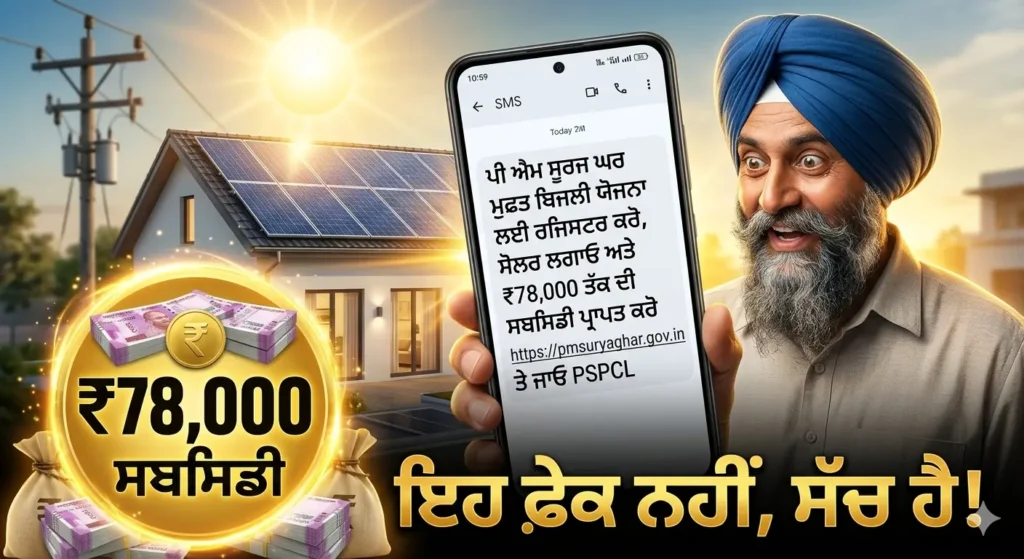 ਪੀਐਮ ਸੂਰਿਆ ਘਰ ਯੋਜਨਾ 78000 ਸਬਸਿਡੀ ਪੰਜਾਬ ਵਿੱਚ ਸੋਲਰ ਪੈਨਰ ਲਗਵਾਉਣ ਲਈ