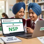 National Scholarship Portal (NSP) 2026-27: ਰਜਿਸਟ੍ਰੇਸ਼ਨ ਸ਼ੁਰੂ, ਜਾਣੋ ਕੌਣ ਅਤੇ ਕਿਵੇਂ ਕਰ ਸਕਦਾ ਹੈ ਅਪਲਾਈ? (ਪੂਰੀ ਜਾਣਕਾਰੀ) A Punjabi Sikh student with a turban using a laptop to successfully submit a National Scholarship Portal (NSP) application, showing a success message and prominent NSP logo. (ਇੱਕ ਪੰਜਾਬੀ ਸਿੱਖ ਵਿਦਿਆਰਥੀ ਪੱਗ ਬੰਨ੍ਹ ਕੇ ਲੈਪਟਾਪ ਰਾਹੀਂ ਨੈਸ਼ਨਲ ਸਕਾਲਰਸ਼ਿਪ ਪੋਰਟਲ (NSP) ਦੀ ਅਰਜ਼ੀ ਸਫਲਤਾਪੂਰਵਕ ਜਮ੍ਹਾਂ ਕਰਾਉਂਦੇ ਹੋਏ, ਜਿਸ ਵਿੱਚ ਸਫਲਤਾ ਦਾ ਸੰਦੇਸ਼ ਅਤੇ ਪ੍ਰਮੁੱਖ NSP ਲੋਗੋ ਦਿਖਾਈ ਦੇ ਰਿਹਾ ਹੈ।)